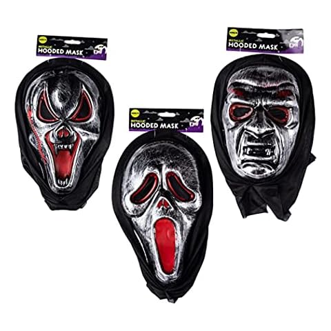 WHITE HILL Halloween Costume Horror Ghosts Skull Mask - Black Balaclava Scary 3D Skeleton Halloween Metallic Hooded Mask for Cosplay Costume Party Props Cover