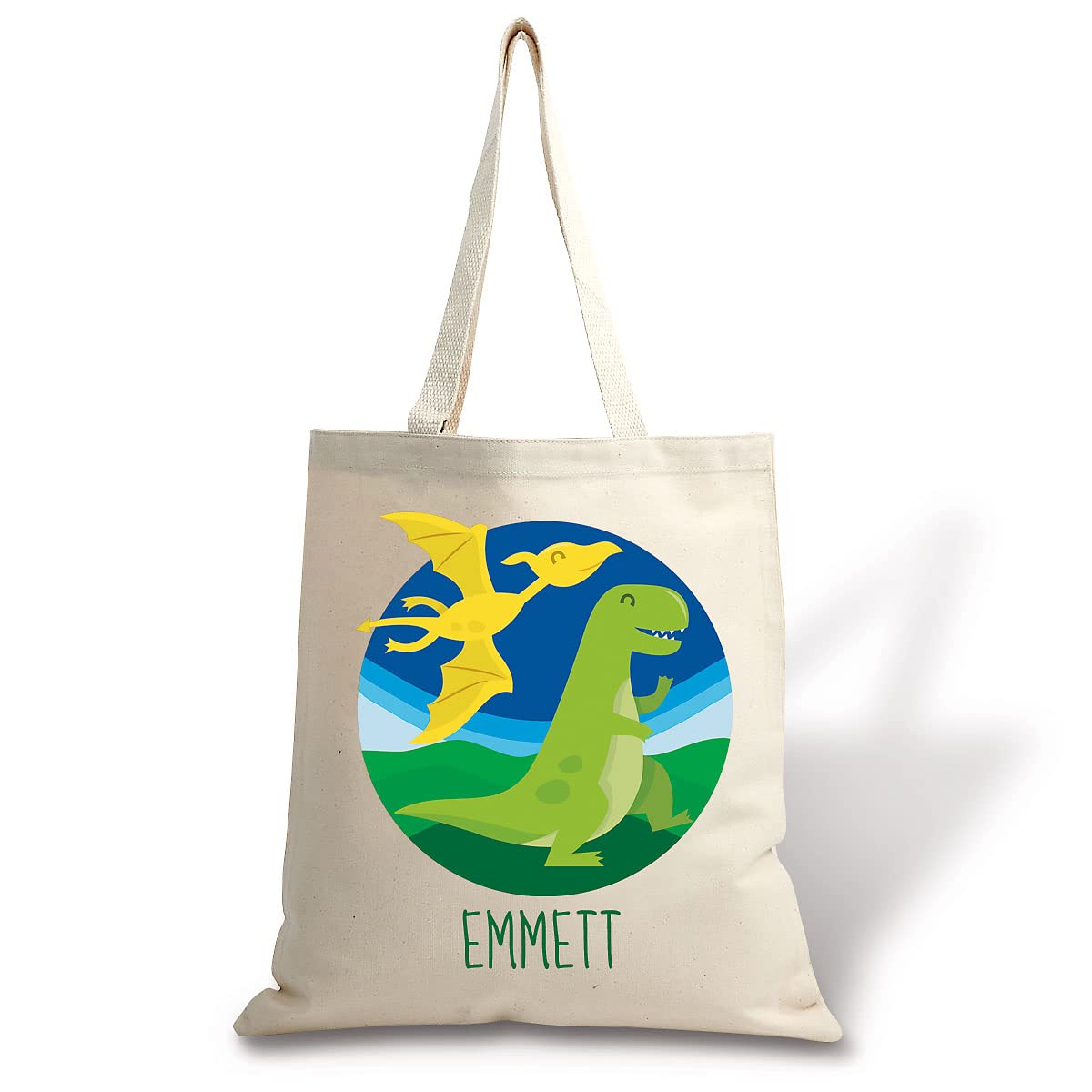 Dinosaur Personalized Canvas Tote- 15 X 16 Inch Heavyweight Cotton Canvas Bag, Personalized Print