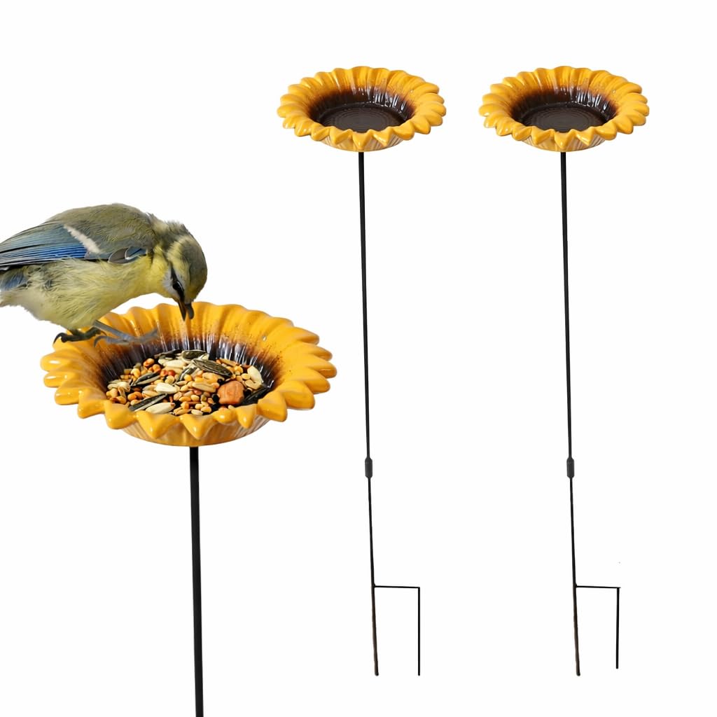 DIVCHI Bird Feeders Free Standing Flower Birds Feeding Station | Garden | Outdoor | Pole | Decorative | Wild Bird | Seed | Nut | Water | Bowl | Bath | Dish (Pack of 2) (Yellow) — view 11