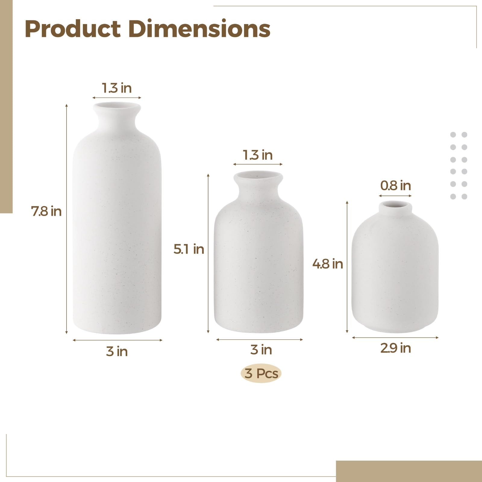 Set di 3 vasi in ceramica bianca, 3 diverse dimensioni, stile moderno bohémien, vasi da fiori decorativi per erba della pampa, fiori secchi, decorazione per la casa, soggiorno e ingresso