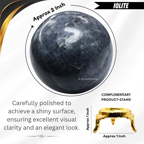 Image of Certified Iolite Crystal Ball for Meditation - Premium Crystal Vastu Items for Home and Feng Shui Items for Good Luck - Ideal for Pooja Supplies and Spiritual Practices (2 inch Inch)