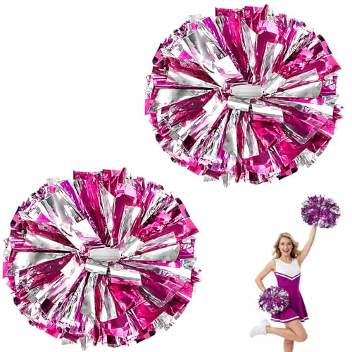2PCS Cheerleading Set Ring Style Cheerleader Pom Poms in Rose Red and Grey Pompoms Cheerleading 30 cm for Dance and Events