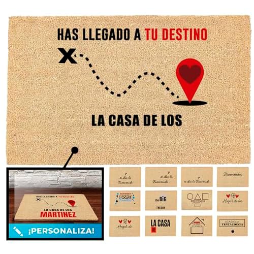 LucaHome - Felpudo Entrada Casa Personalizado | Originales y Antideslizantes | Coco Personalizable 33x60cm (Destino)