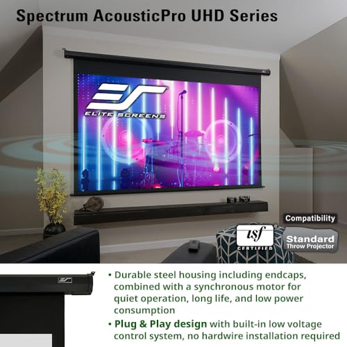Image of Elite Screens Acoustically Sound Transparent Spectrum Electric AcousticPro UHD,125-INCH Motorized Projector Screen Moire-Free Perforated Weave Home Movie Cinema, ELECTRIC125H2-AUHD