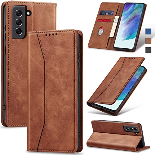 Image of Jasonyu Samsung Galaxy S21 FE Mobile Phone Case, PU Leather Flip Case, Brown