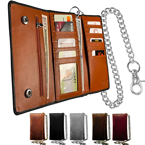 IBRO Motorcycle Chain Wallet for Men – Premium Cowhide Leather, RFID Tri-Fold Biker...