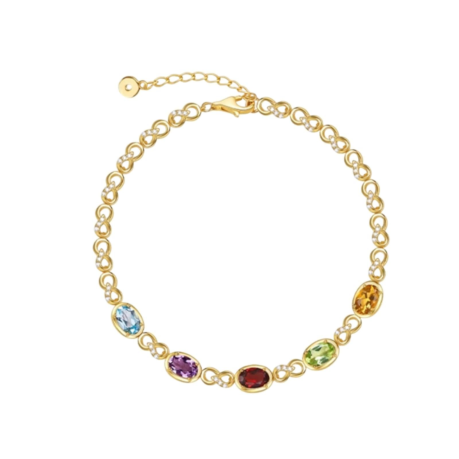 Pulsera pequeña para mujer, brazalete dorado para mujer, cadena de infinito con piedras preciosas multicolores, plata 925, 22 cm