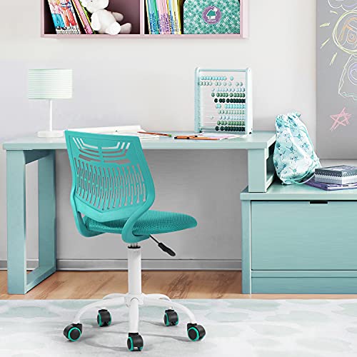 Furniturer Writing Task Chair For Teens Boys Girls Desk Chair With Backrest For Study Room Bedroom, Home Office (Aqua) #TOP1