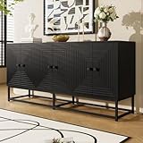 Moderno armario negro con 3 puertas dobles, gran espacio de almacenamiento y acabado mate - Buffet para sala de estar, comedor y oficina, cómoda organización diaria