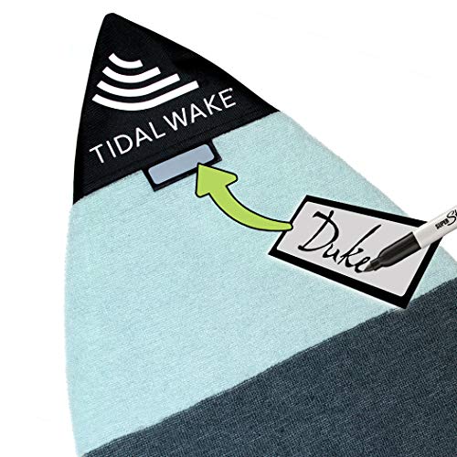 Tidal Wake Tag-It Pointed Nose Surf & Wake Board Sock Cover With Built-In Name Tag, 52-53" Personalize With Your Name! (Sea Foam Green & Gray Wide Striped) #TOP1