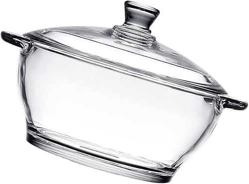 ERINGOGO Cacerola redonda de vidrio con tapa 2.5 cuartos de galón de vidrio templado para horno, cacerola grande con asas, utensilios de cocina de