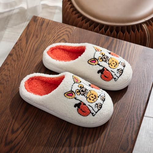 Image of Womens Mens House Slippers Retro Comfy Warm Plush Slip on Fluffy Memory Foam Home Sippers for Winter Indoor Outdoor