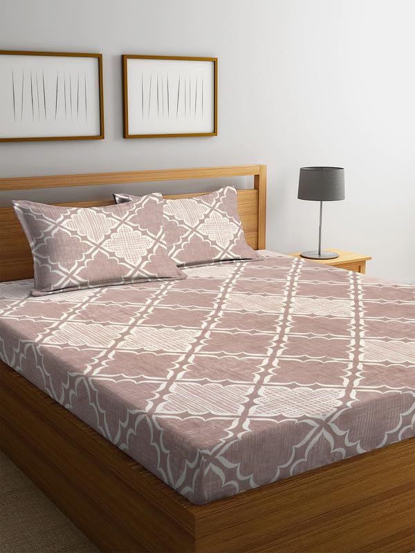 NHD HOME Premium 100% Cotton 220tc Flat Double Bed Bedsheets for Summer Breathable | Wrinklefree Long lsting (Size-90 x 90 Cm, 7ft x 7ft) with 2 Pillow Covers (Size-17 X 27 Inches, White & Beige)| TC - 220 (B0CVX2C3C7) Amazon Price History, Amazon Price Tracker