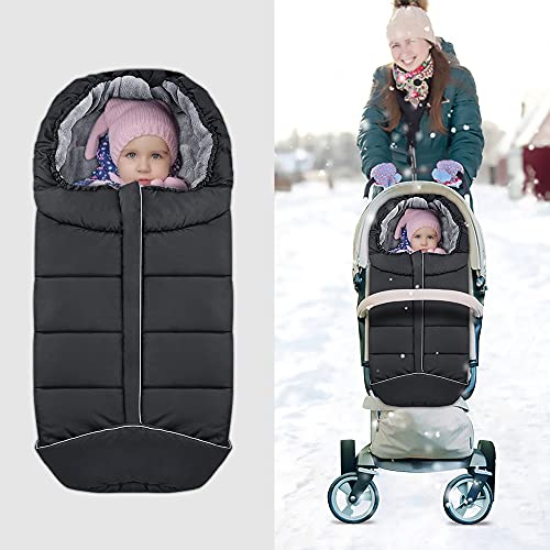 Baby Fußsack für Kinderwagen Winter Fußsack Wasserdicht Winddicht Anti Rutschschutz Winter Fußsack Buggy Universal Fußsack mit Korallenvlies für Babyschale Sportwagen Buggy （Schwarz + Grau）