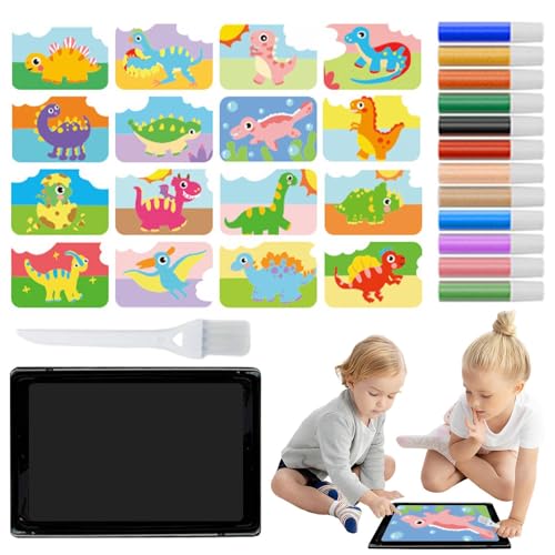 剥がして貼るだけのサンドアート、カラーサンドペイント | 砂絵子供の手作り色砂絵幼稚園赤ちゃん教育スクラッチ絵画ぬりえおもちゃセット 剥がして貼るだけのサンドアートステッカーサンドアートシートキット,キットにはトレイ1個、ブラシ1個、砂12色、楽しい工作用