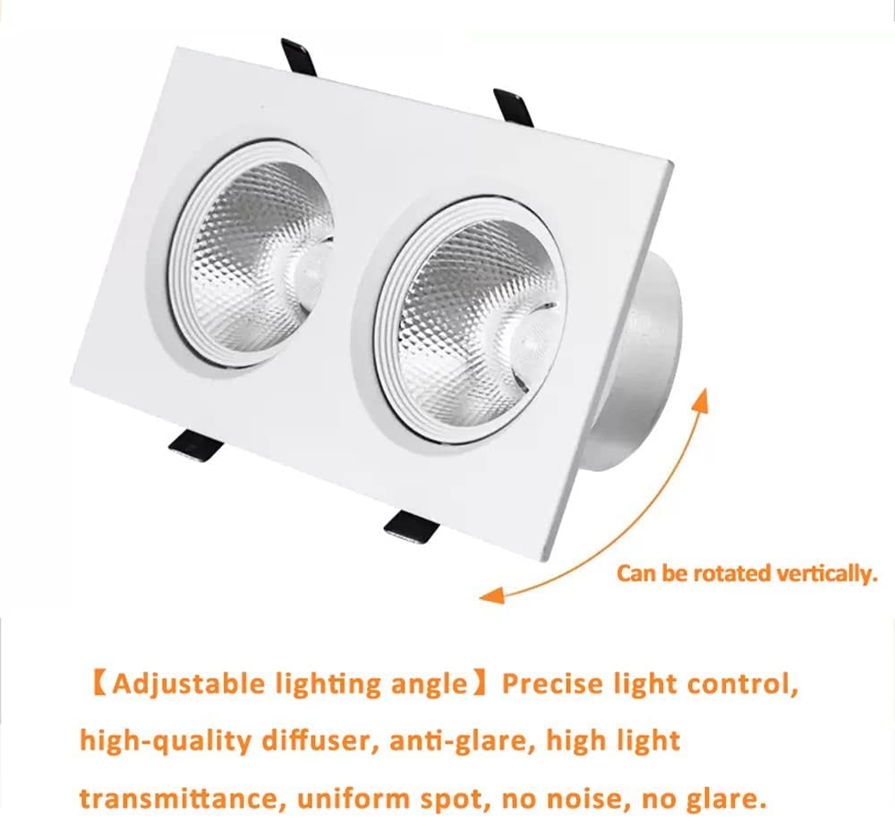 Set di 5 faretti LED da Incasso Quadrati a 2 Teste, Angolo Regolabile, Luce Bianca a Forma di Occhio, faretti da soffitto 10W, 20W, 30W, 40W ad Alta luminosità 3000K-6000K, 10,20w-3000k