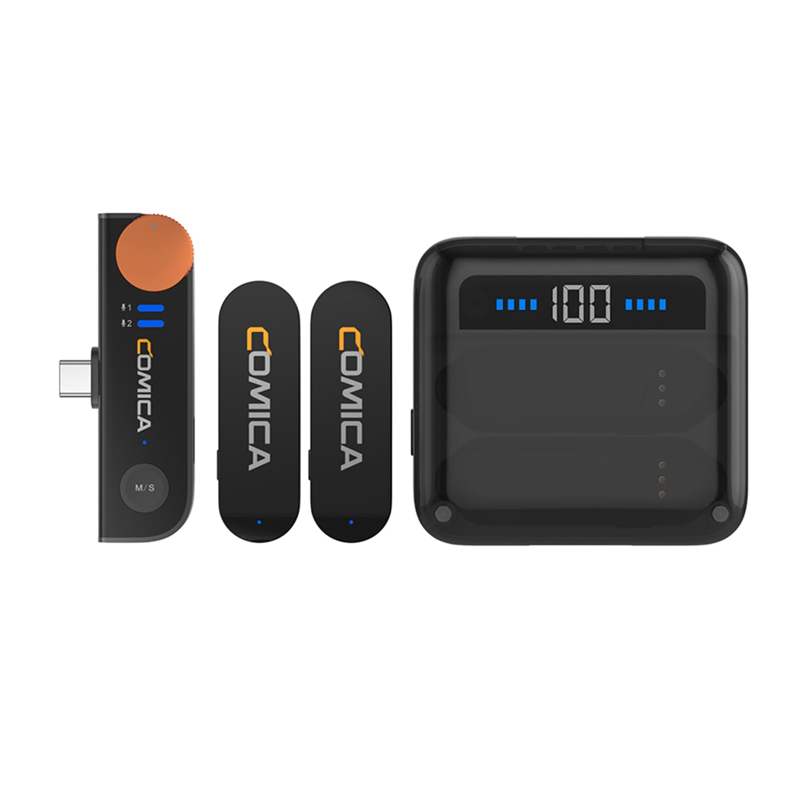 S-UC Weless System with 1 Receiver & 2 s 200M Transmission Range Built-in Battery with Charging Case Replacement for Android Phones Live Streaming Interview Vlog DOOMUN