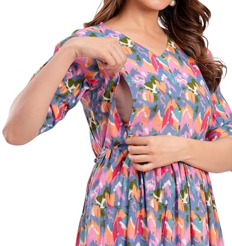 Image of JAIPURFAME Stylish Women's Pure Cotton All Over Printed Kurti Gown, Maternity Dress, and Feeding Dress - Comfortable and Elegant Maternity Wear for Women