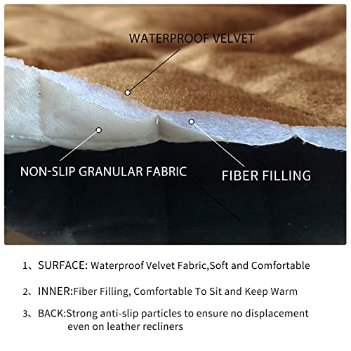 Velvet Recliner Covers Non-Slip Waterproof Large Recliner Chair Covers For Leather Chairs Reversible Recliner Sofa Cover For Living Room Recliner Furniture Protectors Covers For Dog Pets (Brown, 28") #TOP6