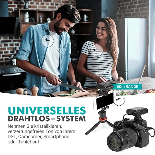 Movo WMX-1-DUO 2.4GHz Drahtloses Lavalier-Mikrofonsystem, kompatibel mit DSLR-Kameras, Camcordern, iPhone, Android-Smartphones und Tablets (60m Audio-Reichweite)