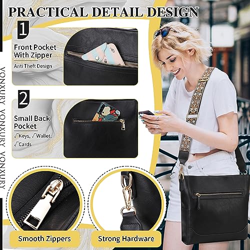 VX VONXURY Crossbody Bag for Women, Trendy Vegan Leather Shoulder Bag, Designer Bucket Bag with 2PCS Adjustable Straps3