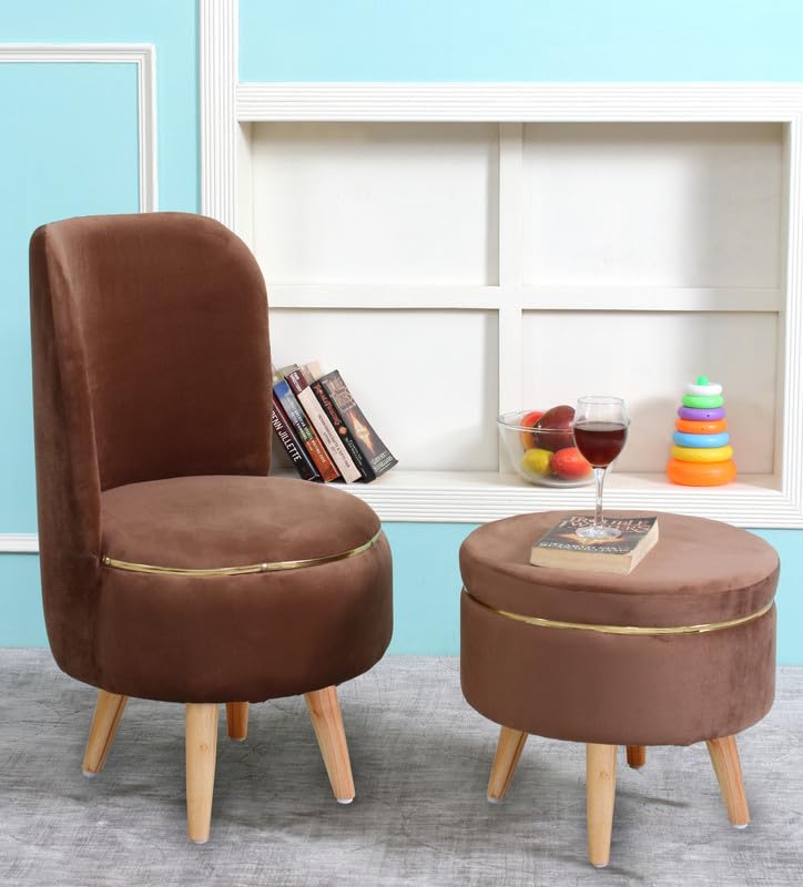Sitting Solutions for Home – Wooden Frame Round Ottoman Chair, Soft Cushion Pouffes, Stools Ideal for Living Room, Bedroom, Study & Makeup Table, Plain Chr/Stul Cmbo (Combo-Mouse)-image-38