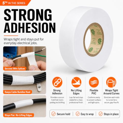 Image of 3 /4 inch x 66ft White Electrical Tape, V-0 Flame Retardant, 600V Rated