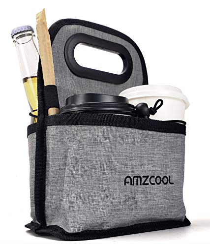 Portable Coffee Cup Holder Reusable Drink Carrier Delivery Go Bag for 4 Cup Collapsible Tote Bag with Organizer Pockets Detachable Dividers, with Single Drink Tote Bag