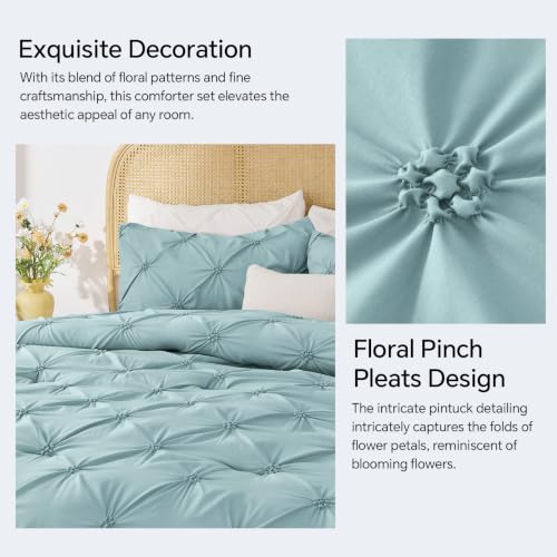 Image of BEDELITE Queen Comforter Set Dusty Blue,Lightweight & Soft Comforter | Pintuck Boho Bedding, Warm & Cute Bed Set for All Season,With 2 Pillowcases