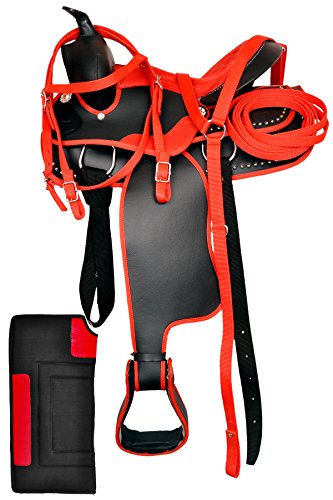 Raj International Synthetic Barrel Racing Western Equestrian Trail Tack Horse Saddle Lightweight All Accessory Included Headstall Breastplate Reins Saddle Pad Size 10-18 Inches C41 (16.5" Inches Seat) #TOP3