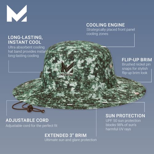Mission Cooling Bucket Hat, Upf 50, 3" Wide Brim Sun Hat - Cools When Wet, Upf 50 (Ash Ice Green Bay) #TOP1