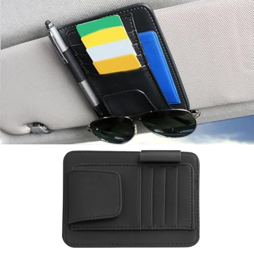 Leather Car Sun Visor Organizer Clip, Universal Car Truck Visor Document Holder with Sunglasses...