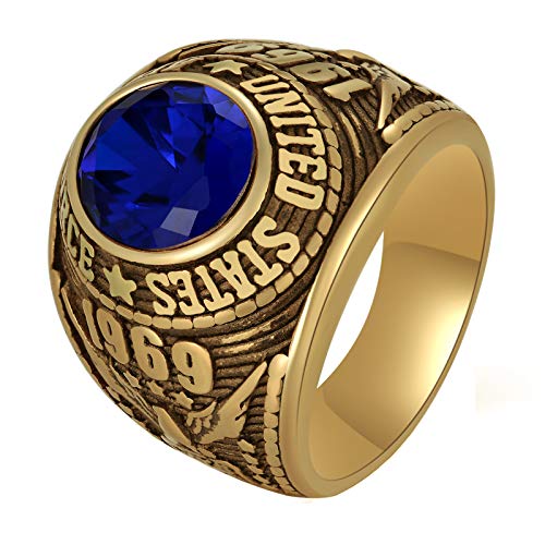 Men's Air Force Ring With Blue Stone Inlay