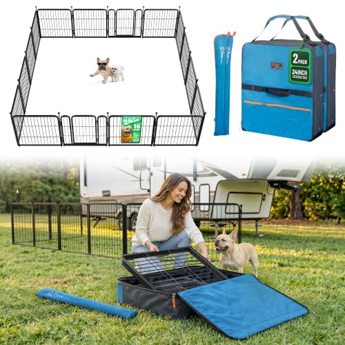 Image of FXW Rollick Unleashed Dog Playpen for Indoor, Yard, RV Camping, 24 inch 16 Panels Dog Pen with Playpen Storage Bag (2 Packs) for Small and Puppy Dogs, Black│Patented