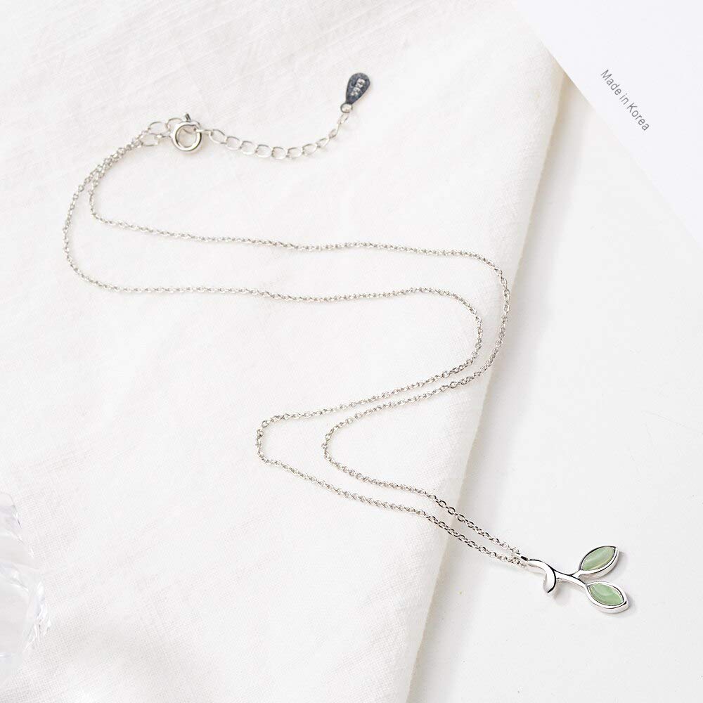 Collane con ciondolo da donna in smalto verde con foglie di albero verde sterling 925 per gioielli