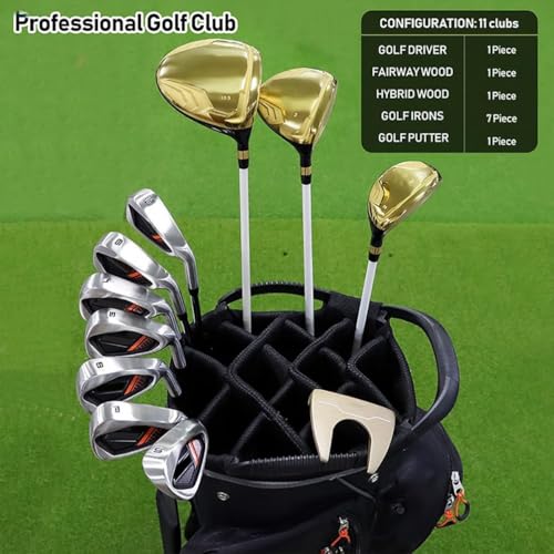 11-częściowy zestaw kijów golfowych dla mężczyzn i kobiet, zawiera torbę na stojak, kierowcę, drewno fairway, hybrydę i miotacz, idealny dla entuzjastów sportów na świeżym powietrzu