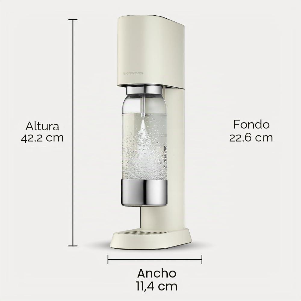 sodastream ensō - Máquina de agua con gas y soda | Pack 1 botella 1 L compatible con lavavajillas + 1 recarga de gas de 60 L para Clipser | Acabado blanco arena