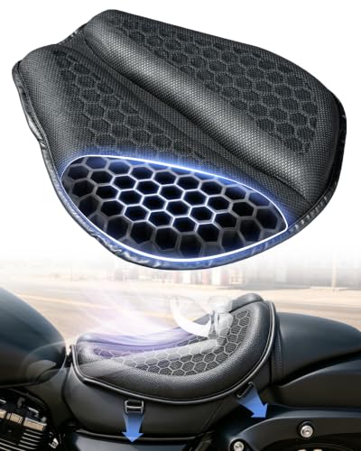 HexRider Motorcycle Seat Cushion with Cover - Foldable 3D Motorcycle Gel Cooling Seat Cushion Comfort & Butt Protection for Long Rides Non-Slip Shock Absorbing Stay Cool & Comfortable(Cushion)