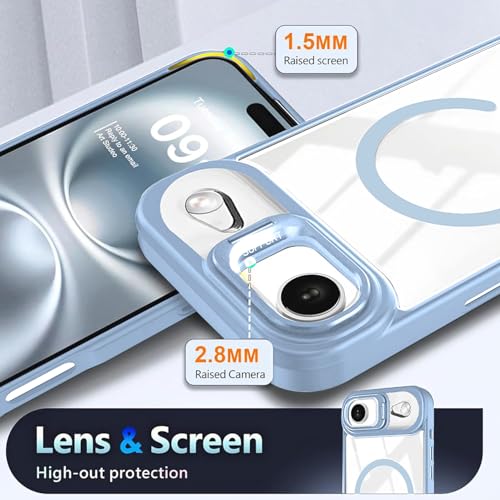 Image of VONZEE Clear Camera Kickstand Case for iPhone 17 Air, Built-in Adjustable Camera Stand, Clear Magnetic Mag-Safe Shockproof Classic Series Phone Cover (Official Blue)