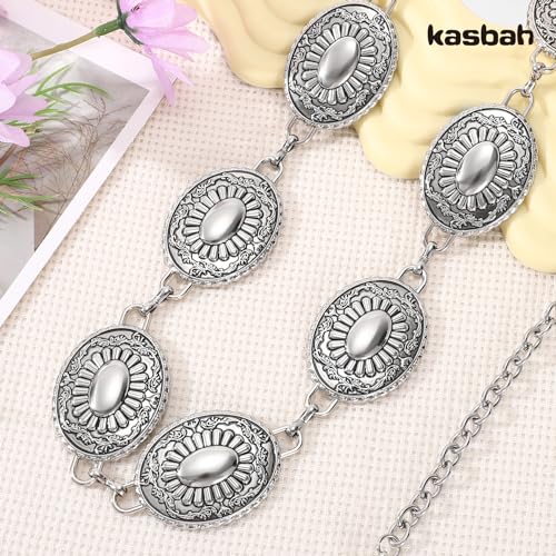 KASBAH Women Western Concho Belts For Dresses Jeans Cowgirl Waist Chain Belt Adjustable Metal Concho Country Belt4