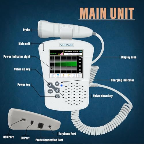 Image of OTICA Vcomin Fetal Doppler for Baby Heart Rate Monitoring (Colourful Display, 300C)