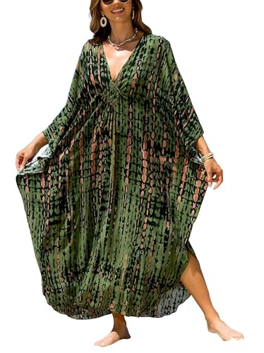 IMAGEKOPE Kaftan Dresses for Women Plus Size V-Neck Moo Moos Batwing Kaftan Beach Dress Bathing Suit Cover-Up Loungewear