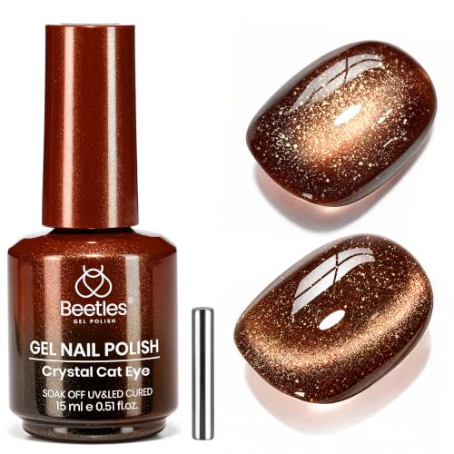 Beetles Brown Cat Eye Gel Nail Polish, Toffee Sparkle 15ml Fall Gel Polish