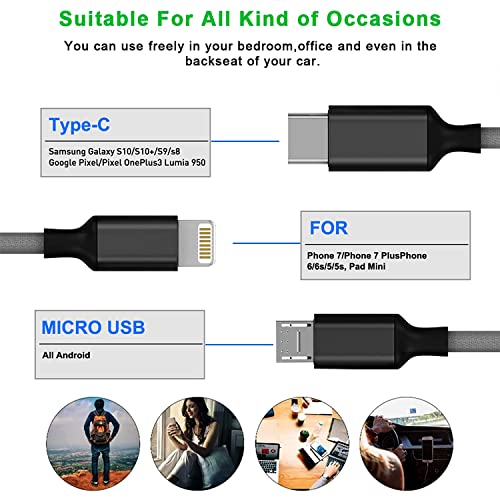 Image of BESTOR Multi Charging Cable 3 in 1 Nylon Braided Multiple USB Fast Charging Cable for Android, iOS and Type C Devices USB Port Connectors Compatible Smart Phones & Tablet (1.1M)