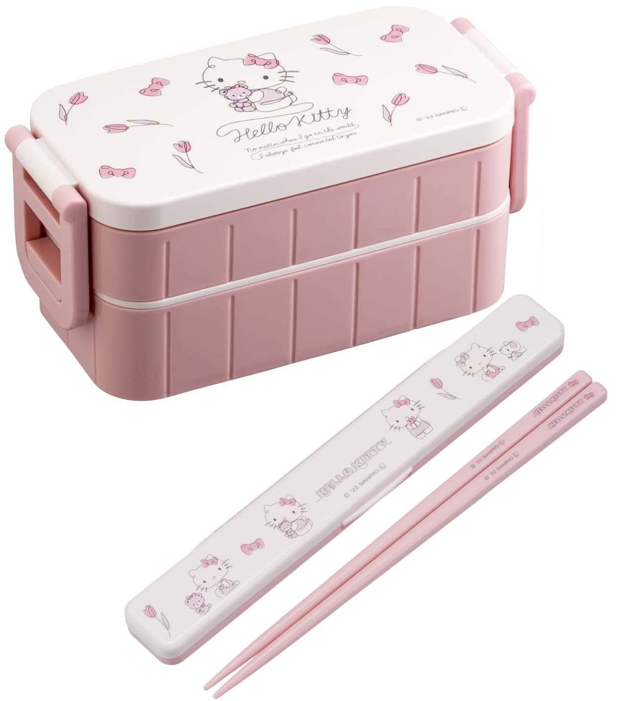 【uu】ハローキティ　お弁当箱　箸 ハローキティ カオハナ 抗菌 4点ロックお弁当箱 箸＆箸箱