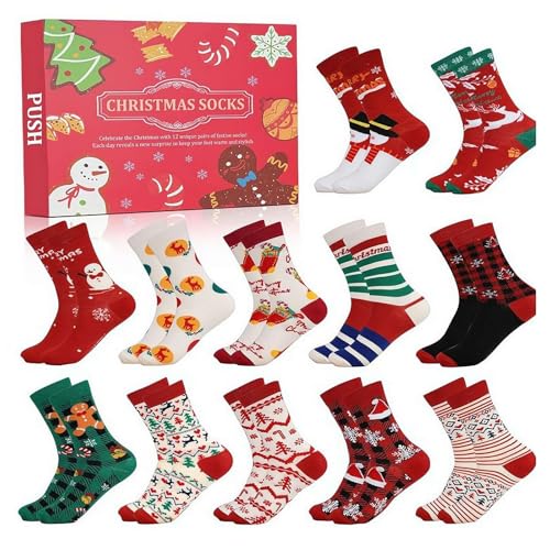 Socks Advent Calendar 2024, Funny Advent Calendar 2024 with 12/24 Pairs Socks, 24 Days Christmas Countdown Calendar, Warm Soft Cotton Christmas Socks for Women Men Adults (Blue 12 Pairs)4