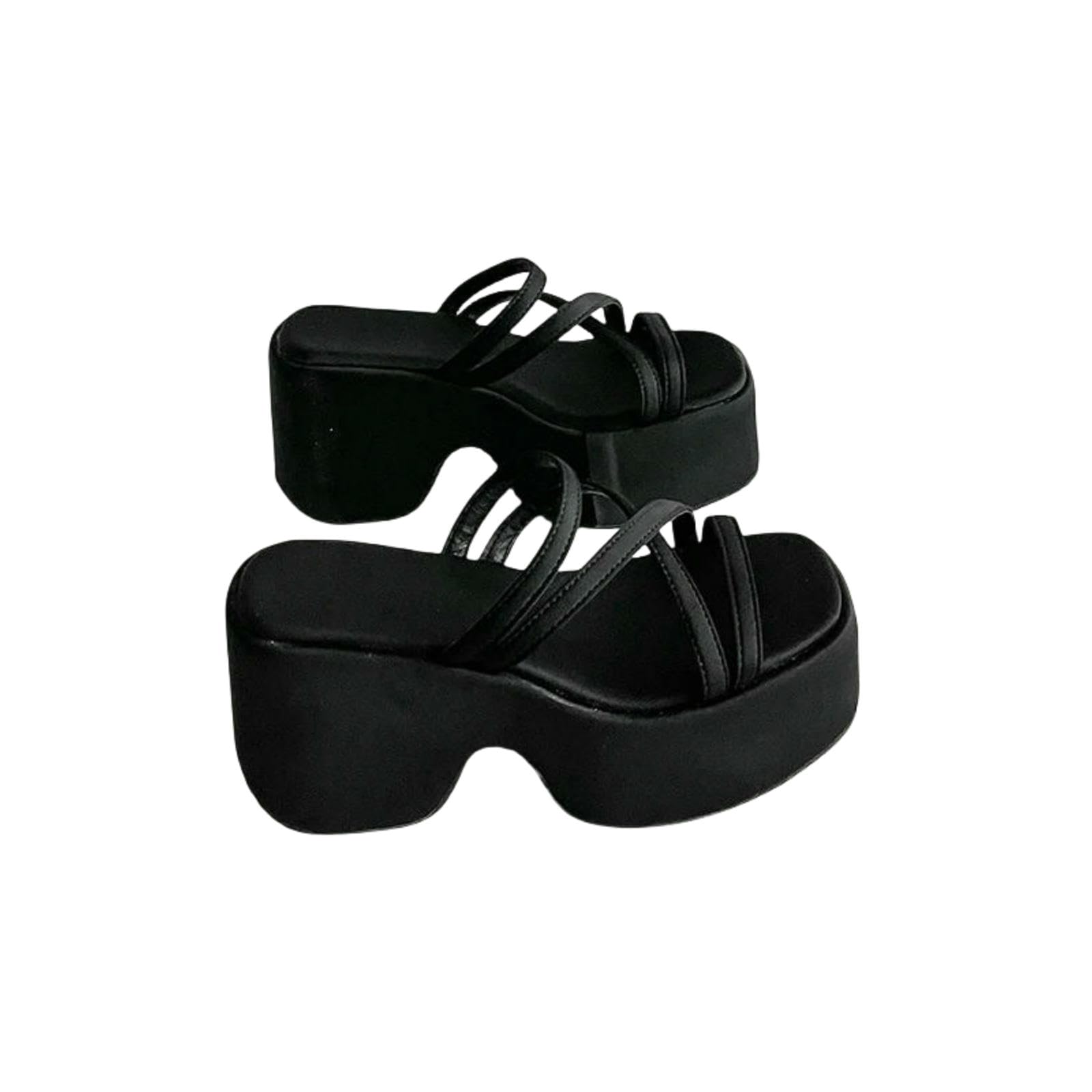 WANGQIQI Ciabatte Estive Piattaforma Estiva Slifori di Tallone Donne Apri Stretti Scheroni da Ladies-nero-39