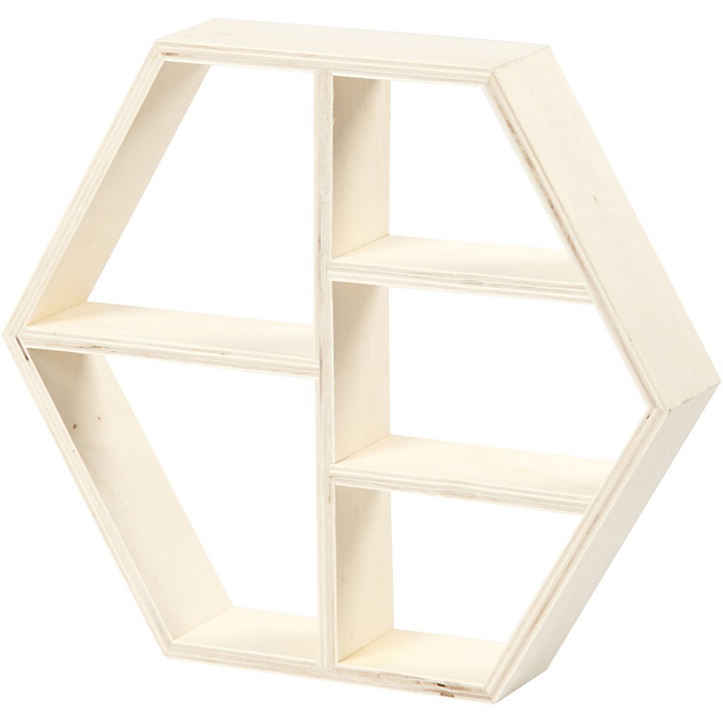 Creativ Modular Wall Mounted Wooden Hexagonal Tiered Shelf, 5 Shelves, Rustic Style, 28.5x25x5 cm, Brown, Talla única