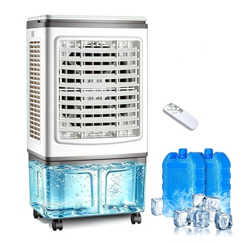 JGJSQYY Climatizador Evaporativo Industrial 30L, Enfriador de Aire Gran Caudal 3000m³/h con 3 Paneles de Refrigeración, 100W, Temporizador 7.5 H, Mando a Distancia, para Garajes, Talleres