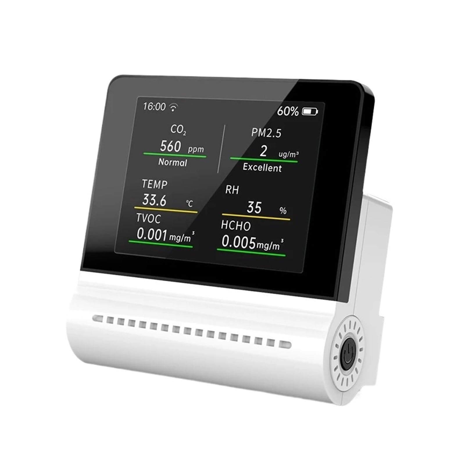 Slzjwlppa One Color 5 In 1 Air Monitor Pm2.5 Co2 Hcho Tvoc Temperature Humidity Tester Capacitive Touch Screen Gas Detector Quick Detection